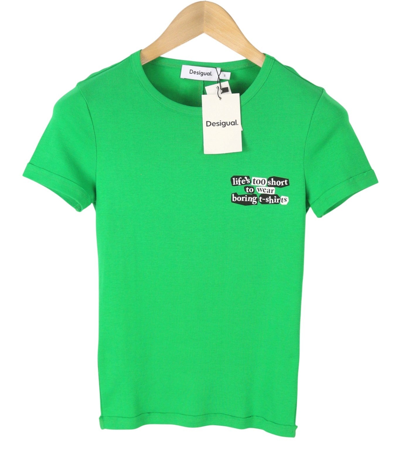 DESIGUAL TS Life Women T-Shirt S Green Tricot Crew Neck Short Sleeve
