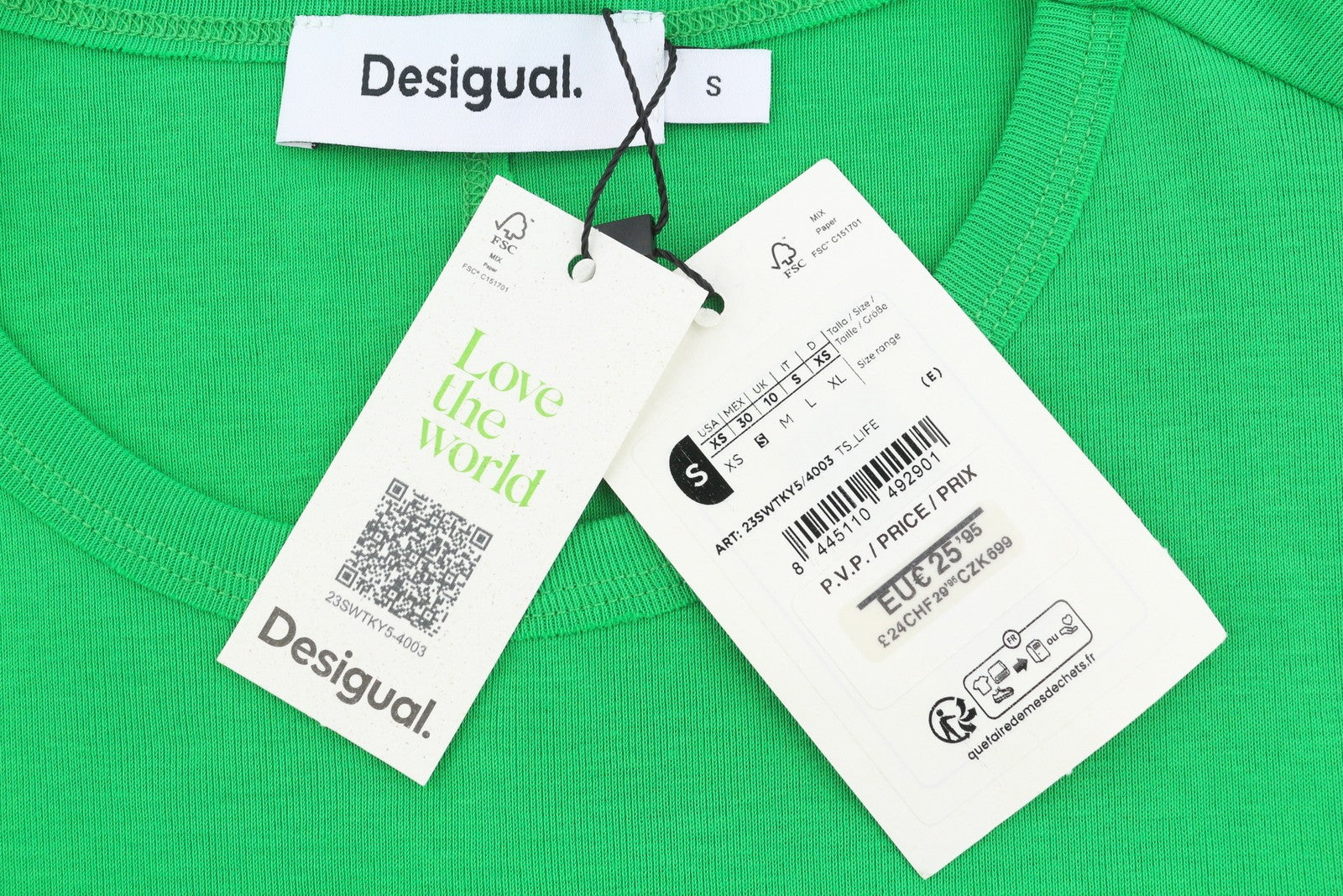 DESIGUAL TS Life Women T-Shirt S Green Tricot Crew Neck Short Sleeve