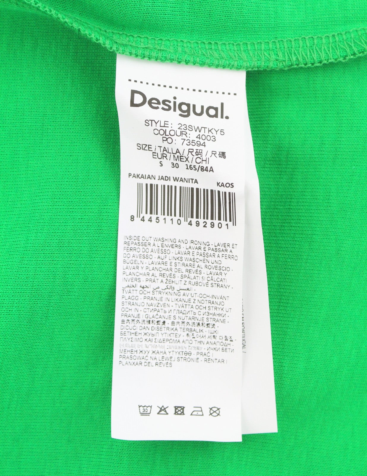 DESIGUAL TS Life Women T-Shirt S Green Tricot Crew Neck Short Sleeve