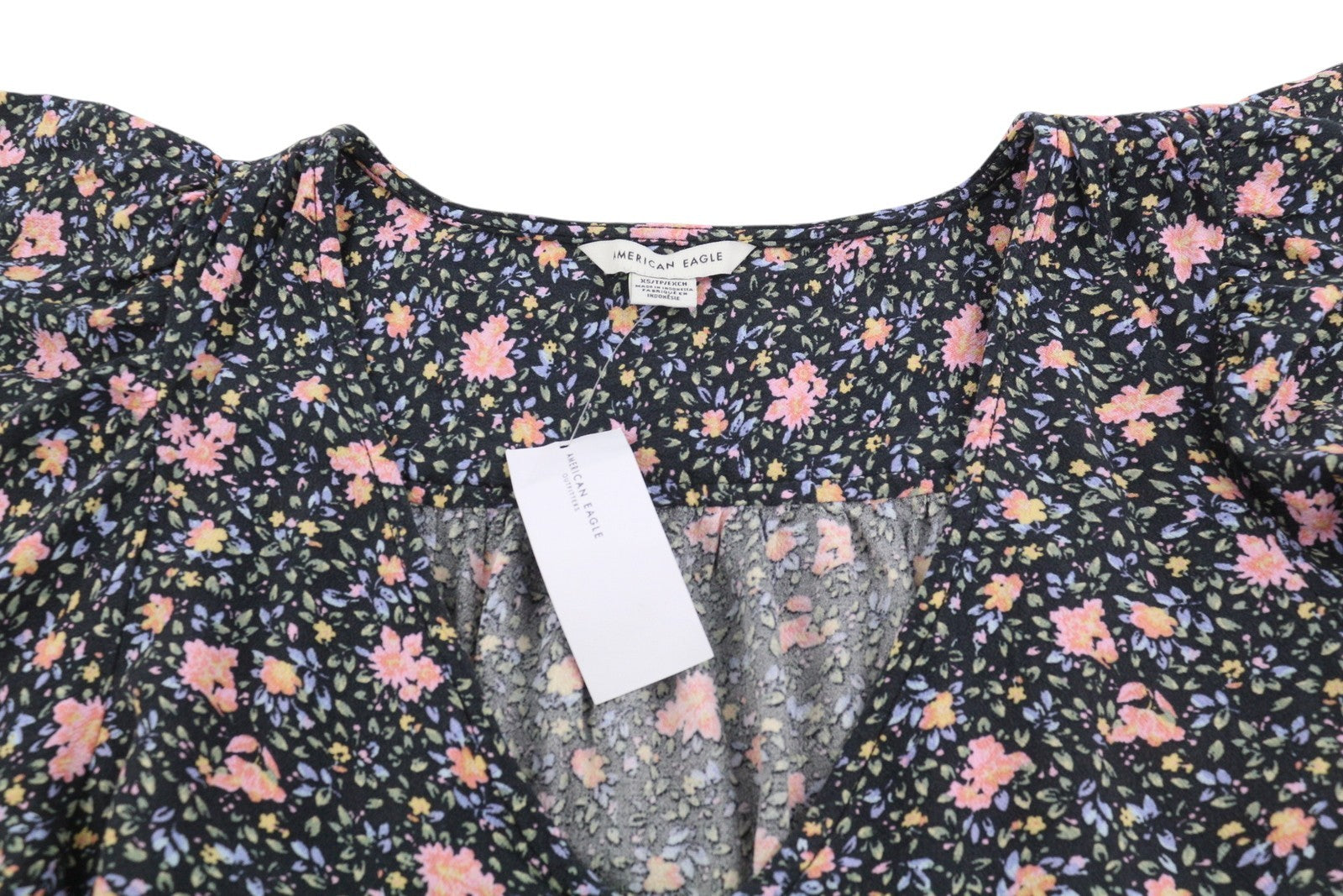 AMERICAN EAGLE OUTFITTERS Women Blouse XS Floral Print Button-Up Short Sleeve