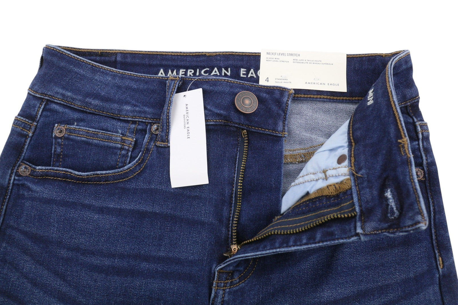 AMERICAN EAGLE OUTFITTERS Hi-Rise Mini Women Skirt UK8 W26 Blue Faded Stretch