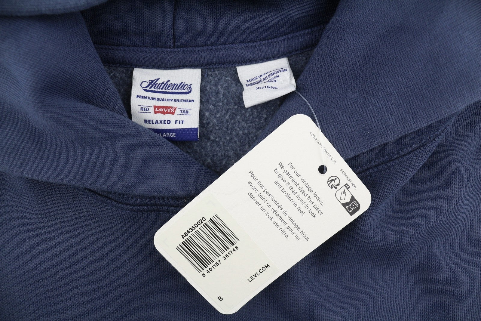 LEVI'S Relaxed Fit Men Hoodie XL Dark Blue Kangaroo Pocket Pull On