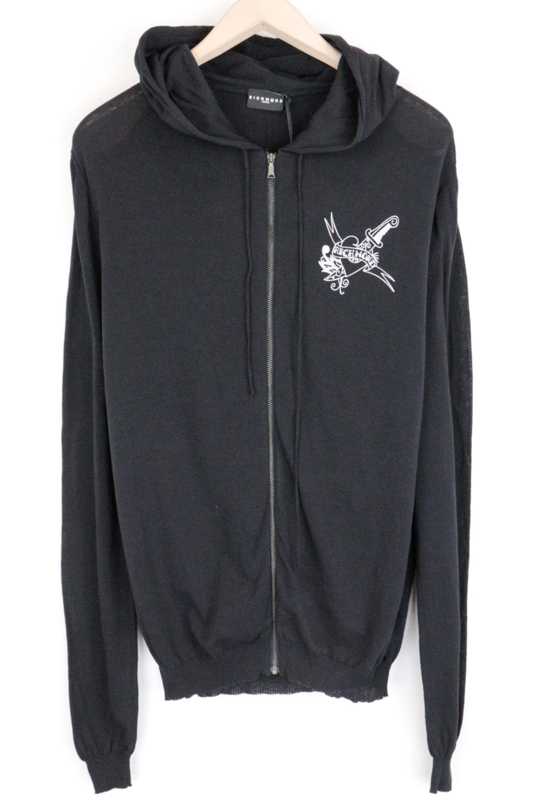 RICHMOND Men Sweatshirt M/L Black Cotton Blend Long Sleeve Lightweight Hoodie