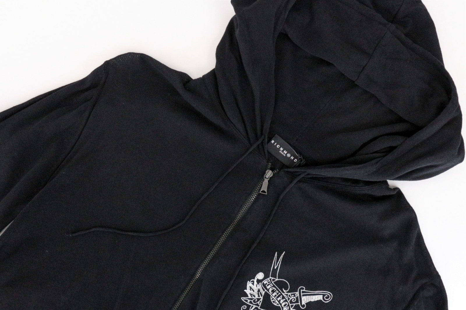 RICHMOND Men Sweatshirt M/L Black Cotton Blend Long Sleeve Lightweight Hoodie