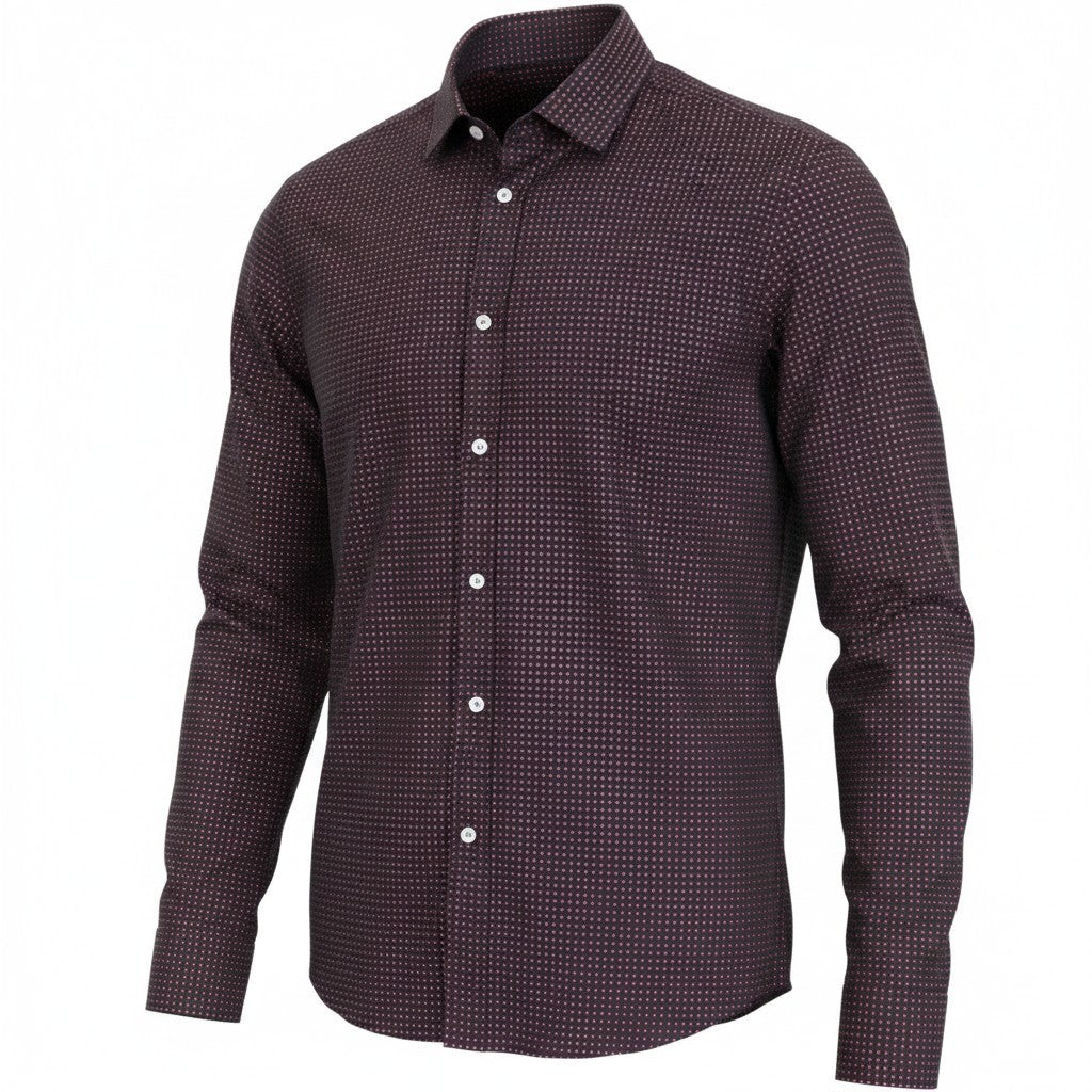 RICHMOND Men Shirt M/L Black Pure Cotton Dot Patterned Long Sleeved Button-Up