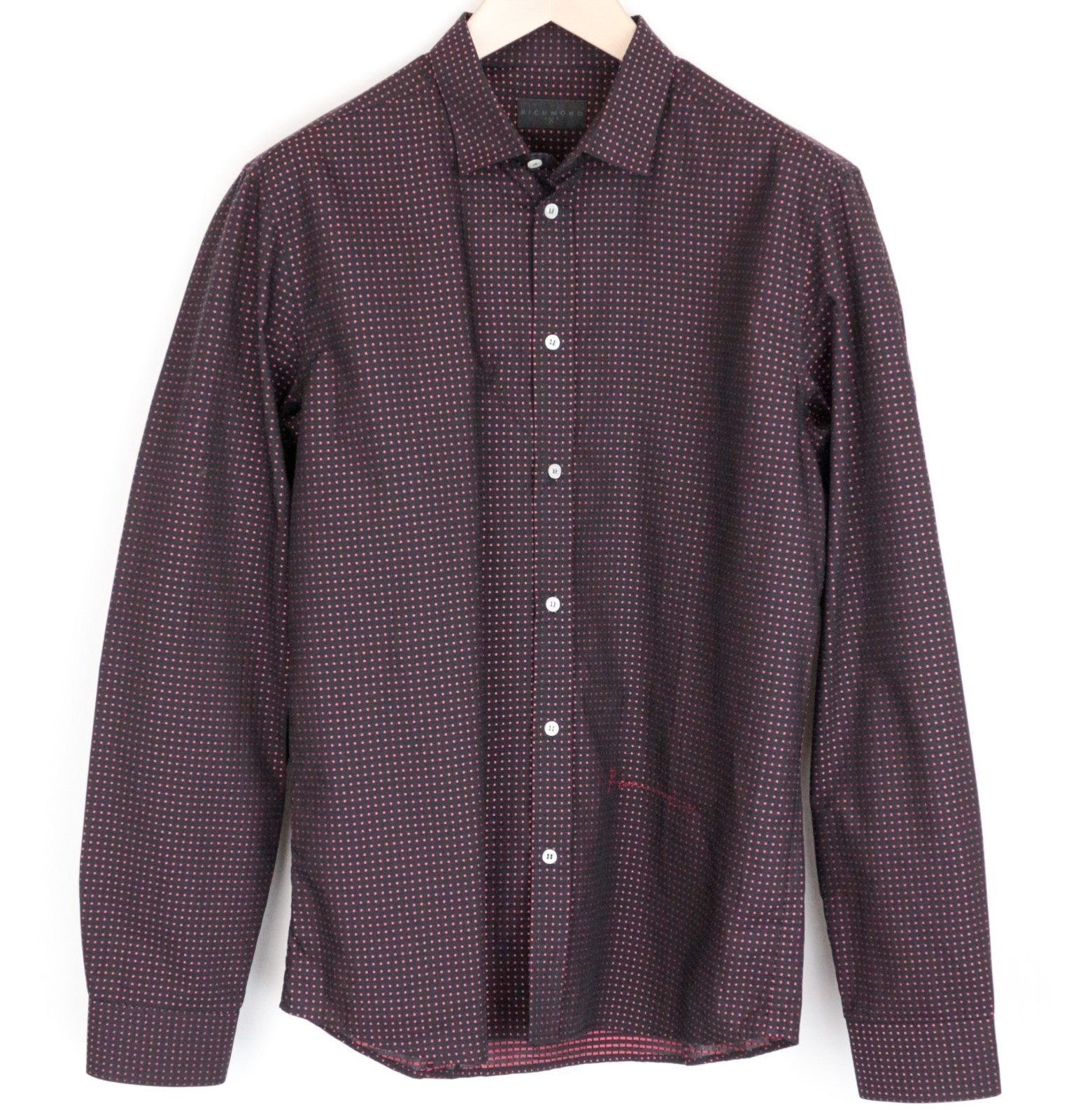 RICHMOND Men Shirt M/L Black Pure Cotton Dot Patterned Long Sleeved Button-Up