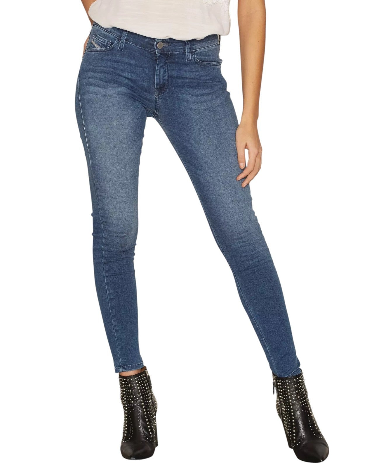 DIESEL Slandy 0681P Women Jeans W26/L30 Super Slim Skinny Blue Cotton Stretch