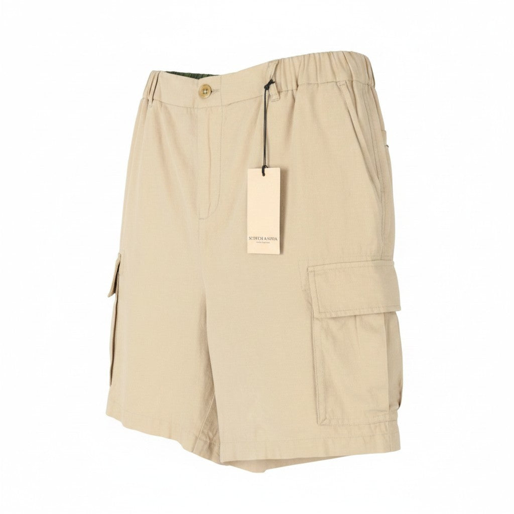 SCOTCH & SODA Men Shorts W31 Beige Linen Blend Relaxed Fit Cargo