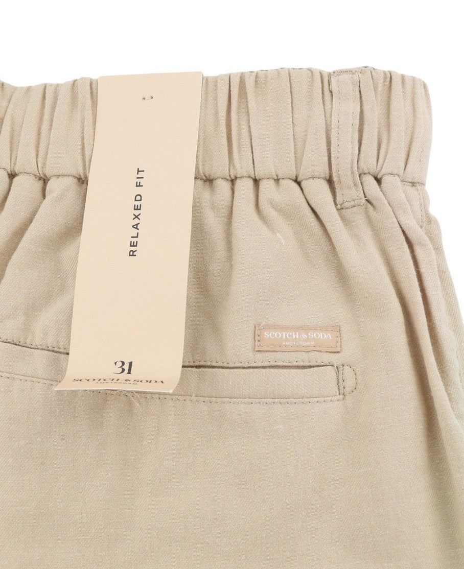 SCOTCH & SODA Men Shorts W31 Beige Linen Blend Relaxed Fit Cargo