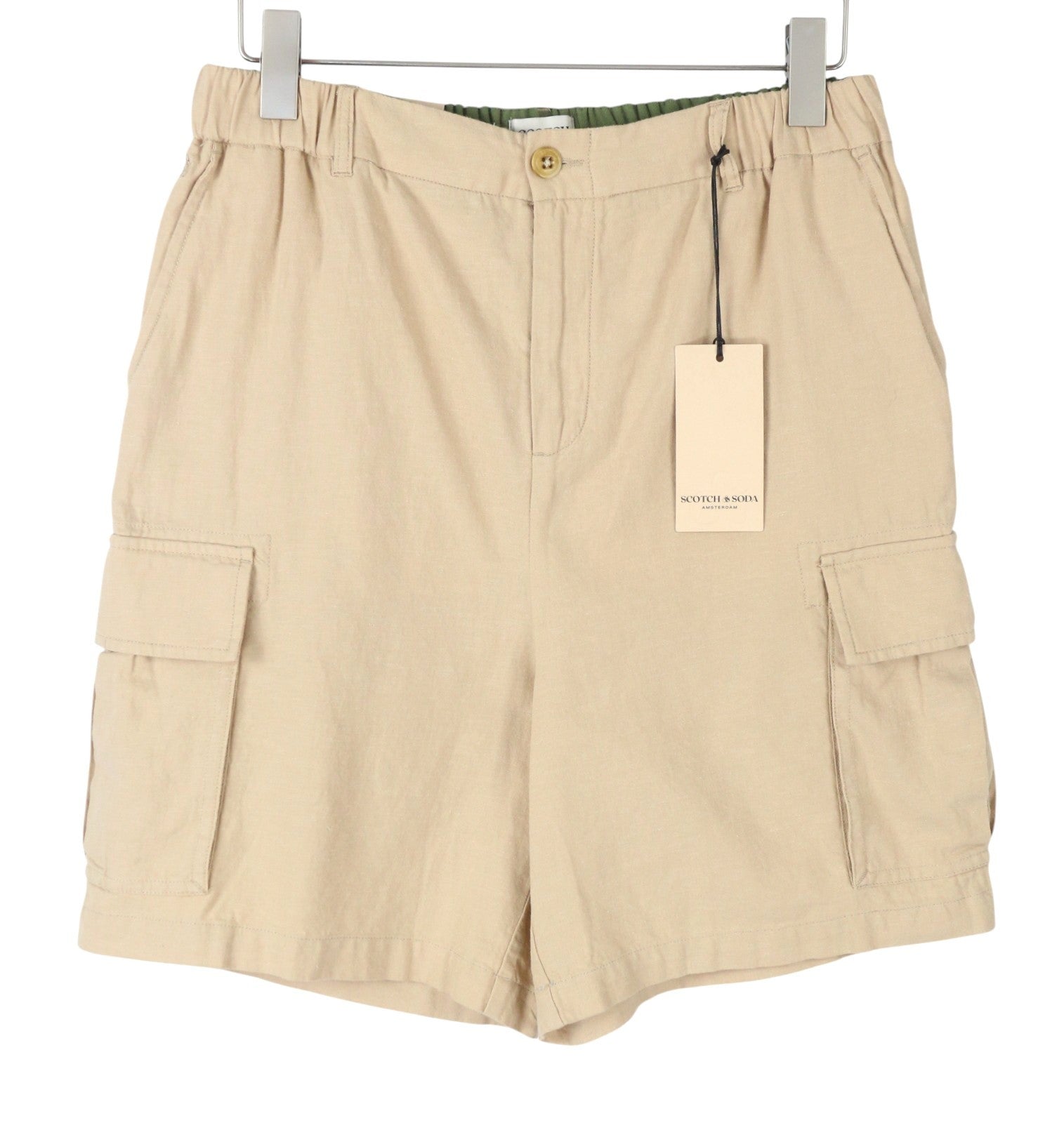 SCOTCH & SODA Men Shorts W31 Beige Linen Blend Relaxed Fit Cargo