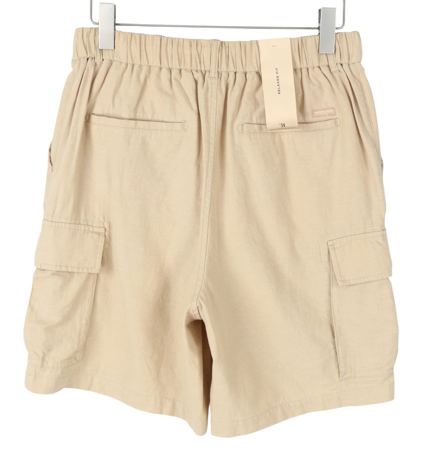 SCOTCH & SODA Men Shorts W31 Beige Linen Blend Relaxed Fit Cargo
