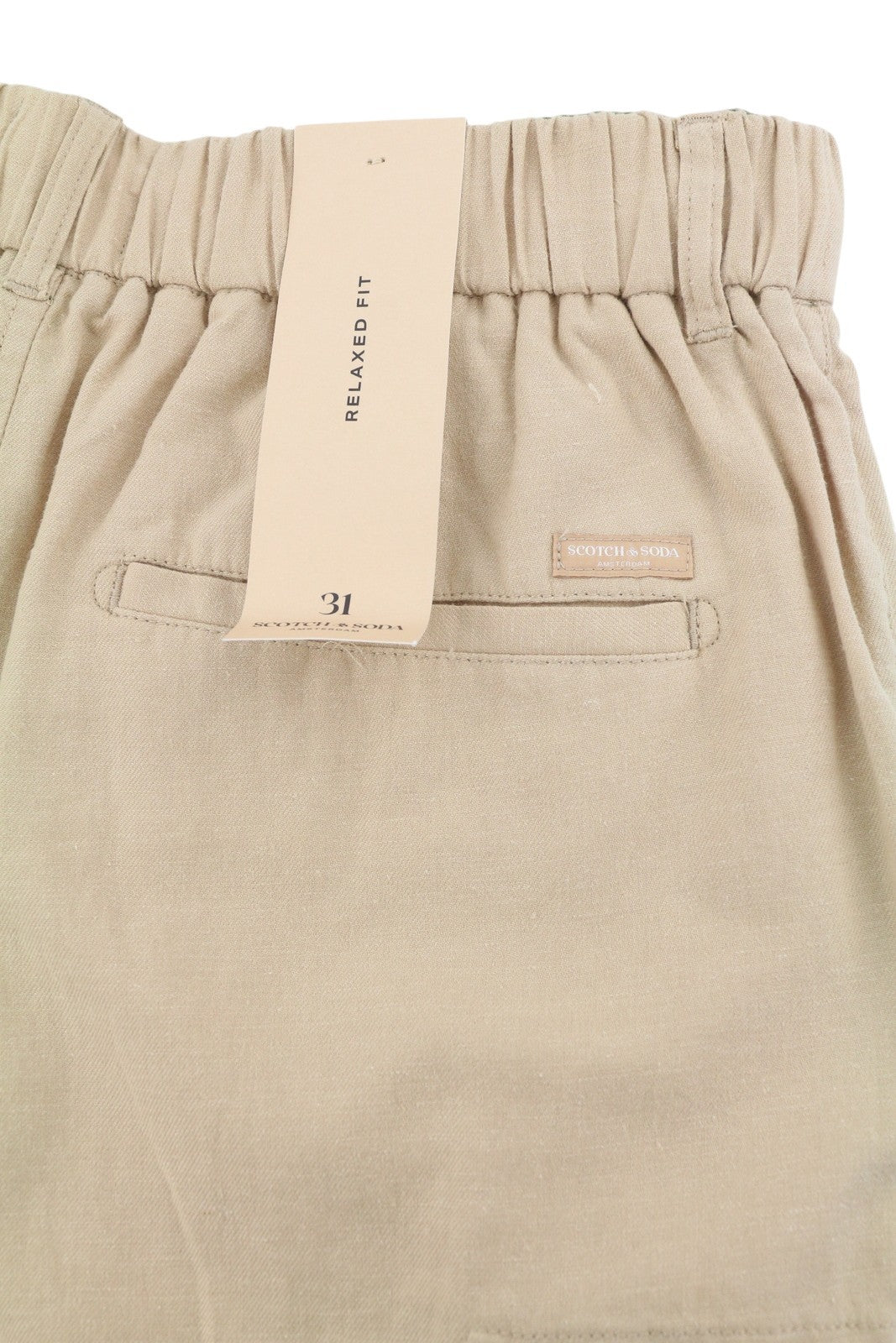 SCOTCH & SODA Men Shorts W31 Beige Linen Blend Relaxed Fit Cargo