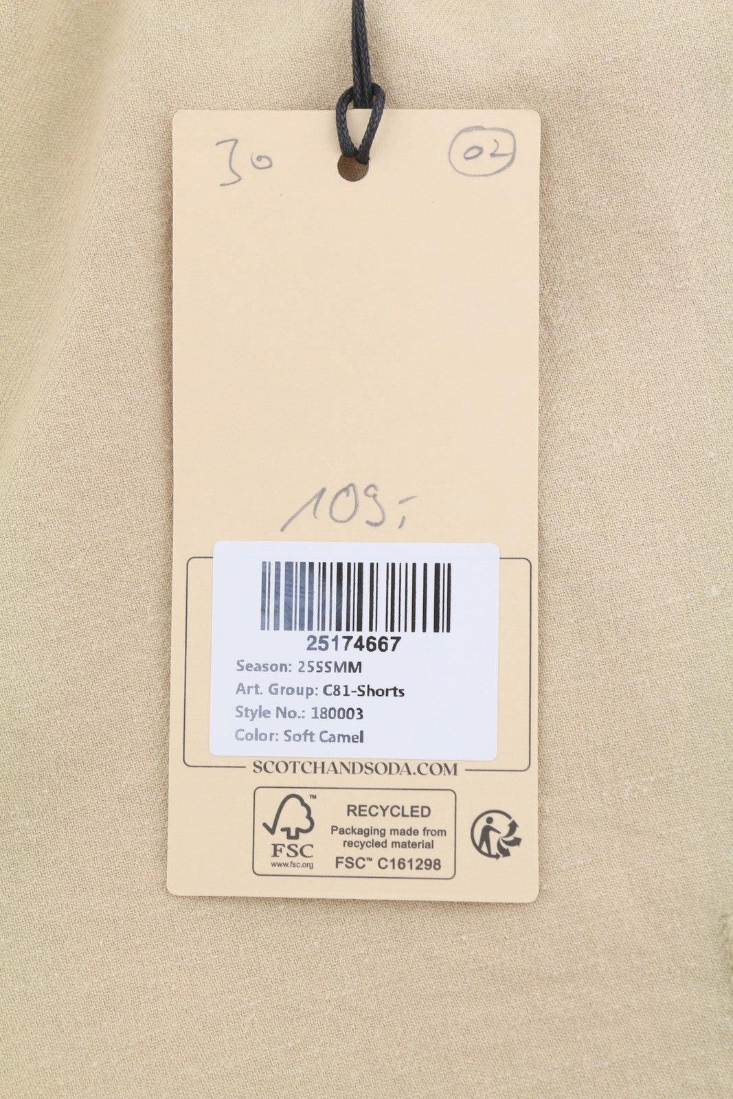SCOTCH & SODA Men Shorts W31 Beige Linen Blend Relaxed Fit Cargo