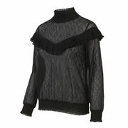 CULTURE Jeamanie Women Blouse M Black Lace Details Transparent Long Sleeved