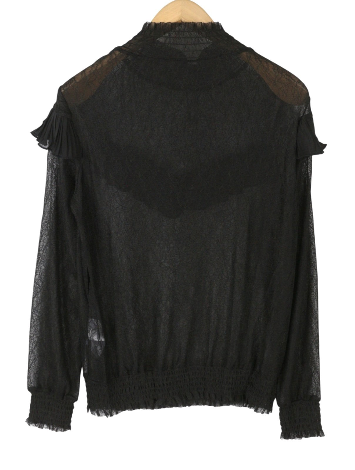 CULTURE Jeamanie Women Blouse M Black Lace Details Transparent Long Sleeved