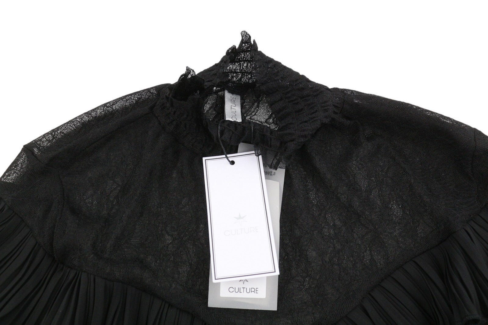 CULTURE Jeamanie Women Blouse M Black Lace Details Transparent Long Sleeved