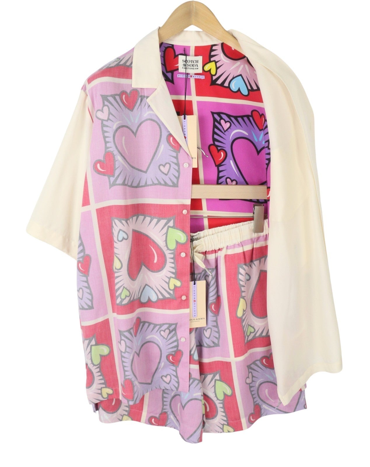 SCOTCH & SODA x Burton Morris Heart Print Women Set L Tencel Shirt & Shorts 2in1