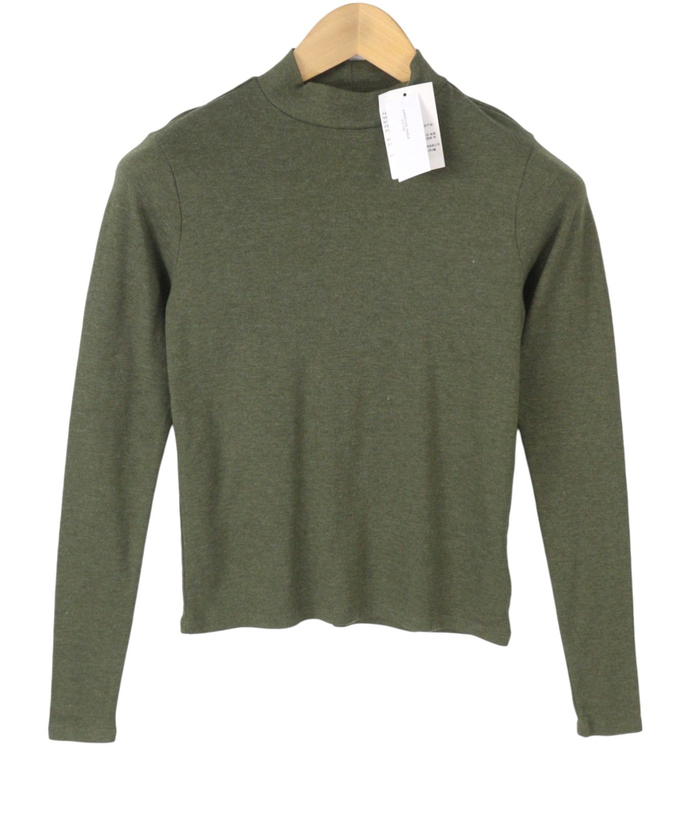 AMERICAN EAGLE OUTFITTERS Women Blouse XS Green Melange Mock Neck Long Sleeve