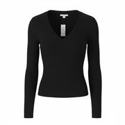 AMERICAN EAGLE OUTFITTERS Women T-Shirt L Black Ribbed V-Neck Long Sleeved