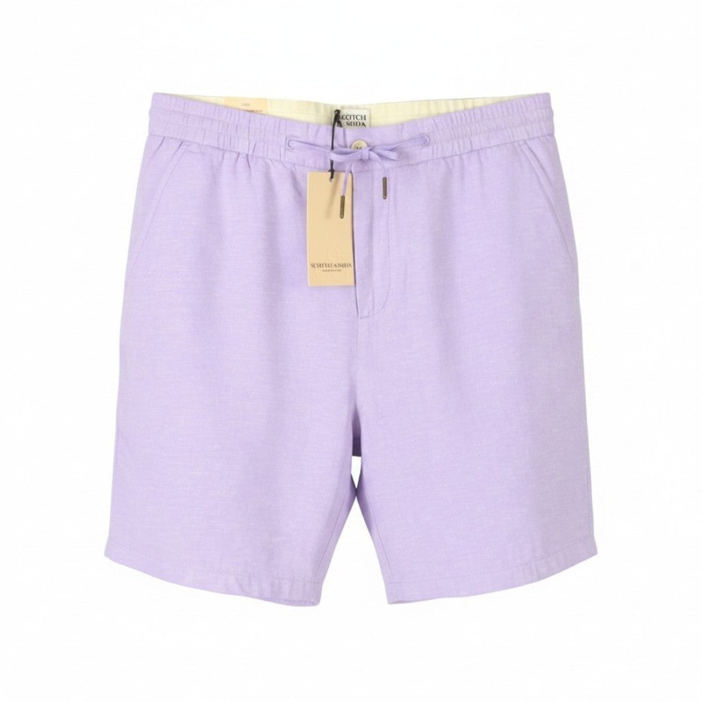 SCOTCH & SODA Fave Men Shorts W31 Purple Linen Blend Regular Drawstring Waist