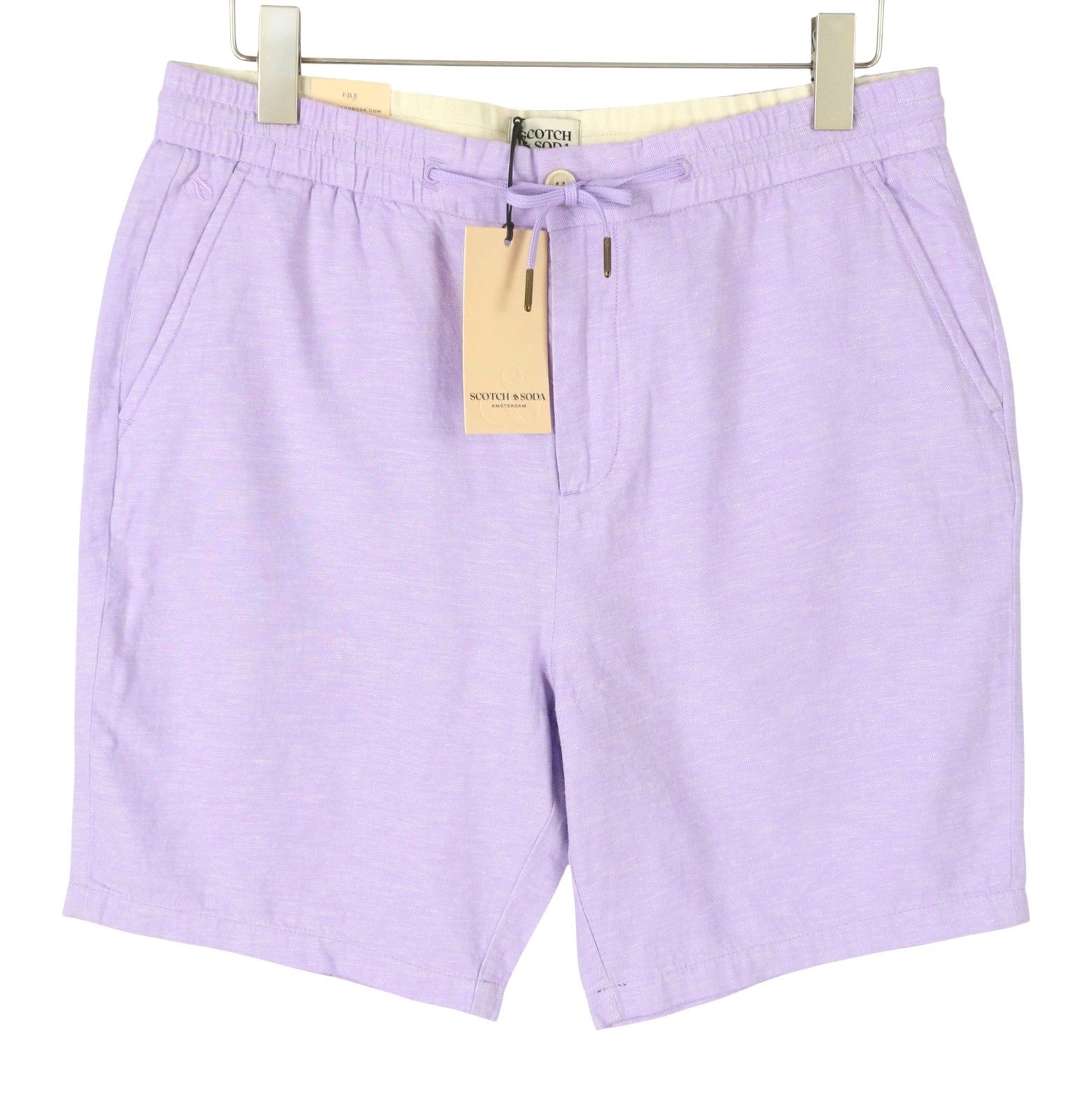 SCOTCH & SODA Fave Men Shorts W31 Purple Linen Blend Regular Drawstring Waist
