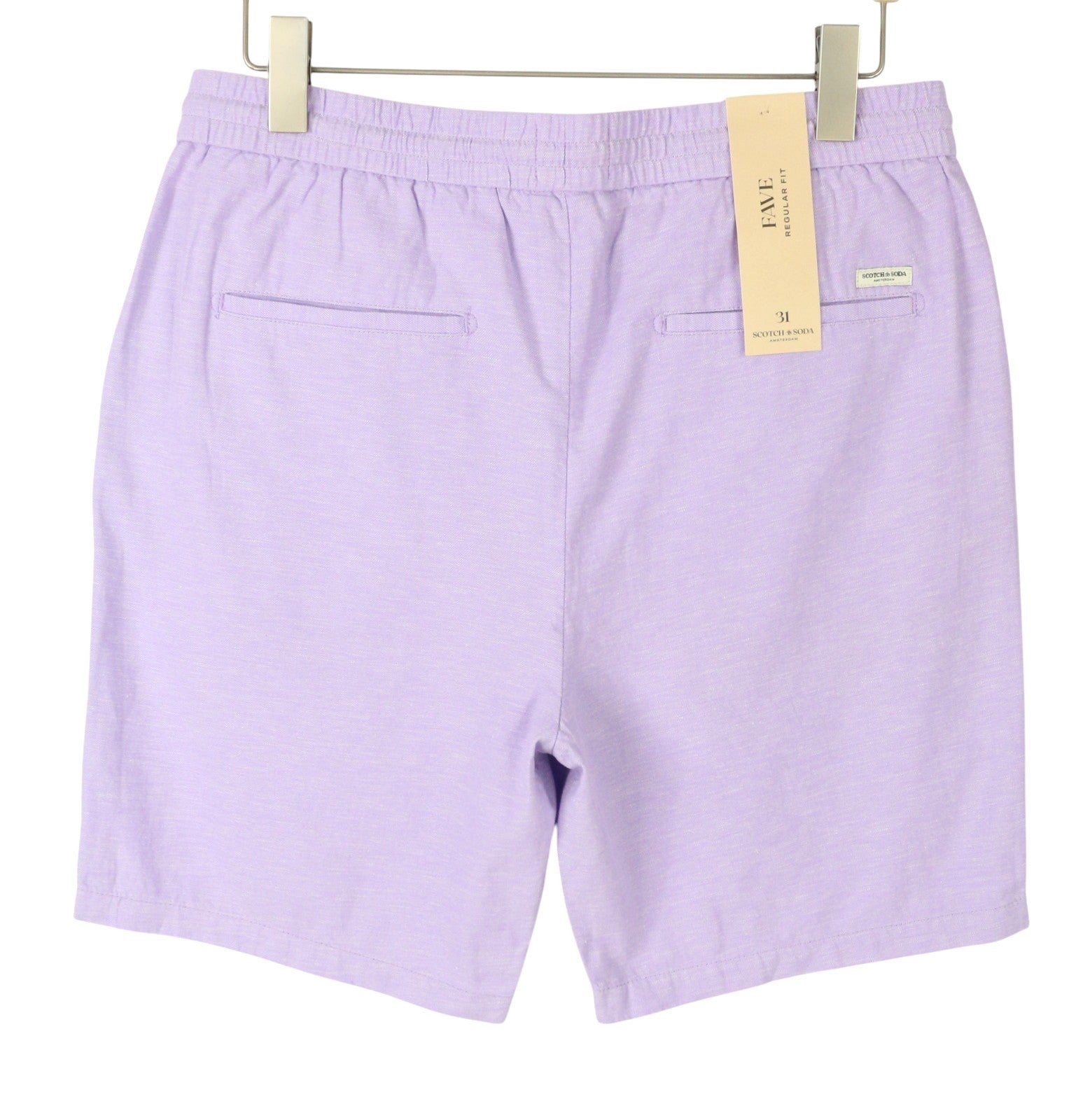 SCOTCH & SODA Fave Men Shorts W31 Purple Linen Blend Regular Drawstring Waist