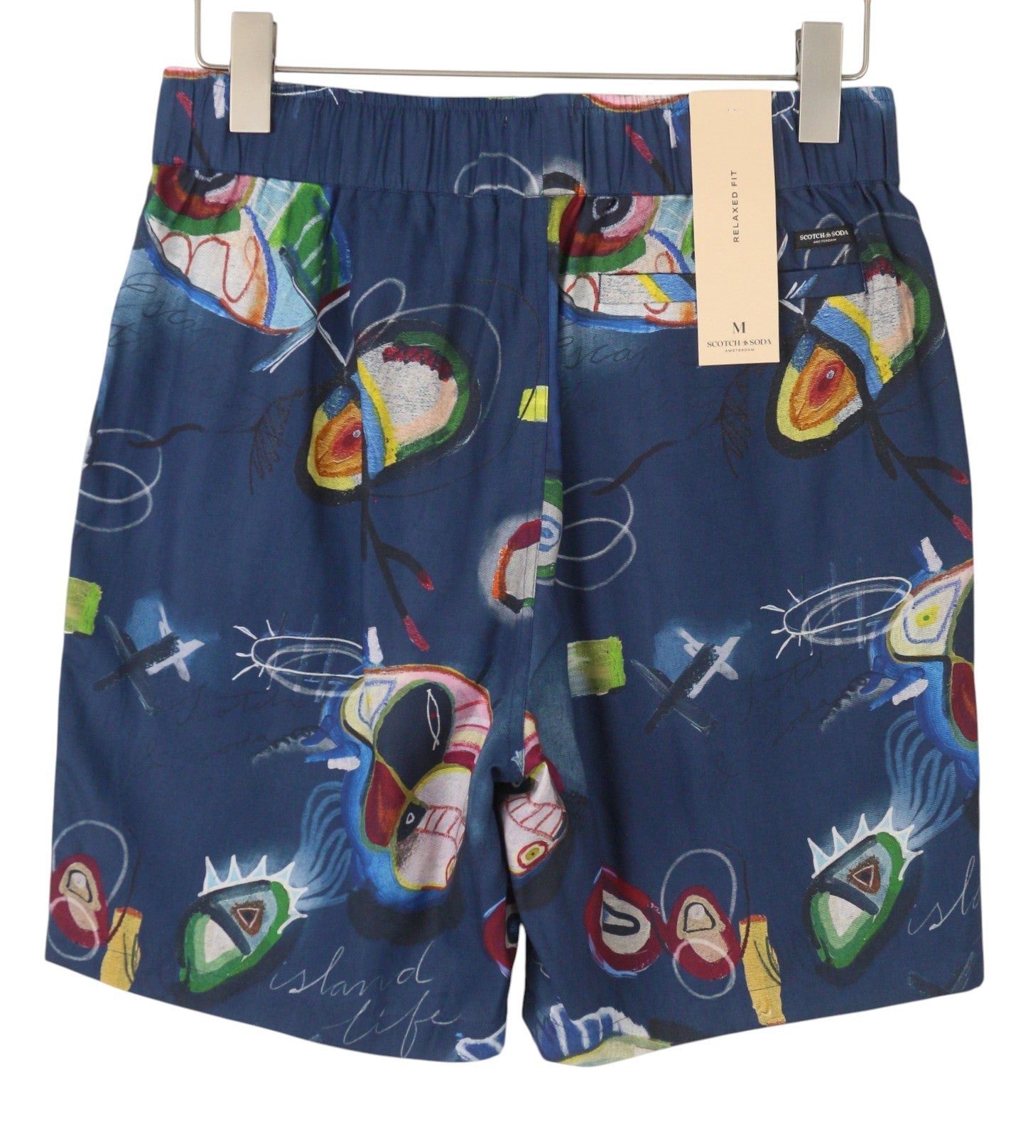 SCOTCH & SODA Men Shorts M W30 Blue Patterned Relaxed Drawstring Waist Tencel