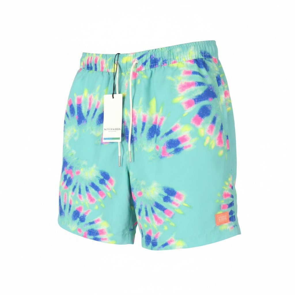 SCOTCH & SODA Men Swimwear W30 Blue Mint Flower Tie Dye Pattern Drawstring Waist