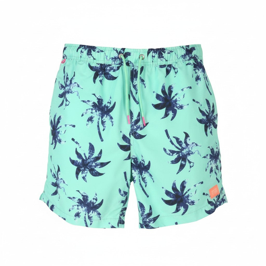 SCOTCH & SODA Men Swimwear W31 Blue Mint Wax Leaf Print Drawstring Waist