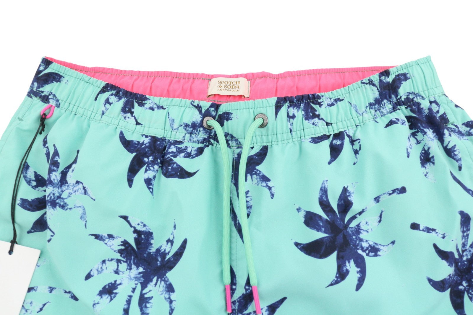 SCOTCH & SODA Men Swimwear W31 Blue Mint Wax Leaf Print Drawstring Waist
