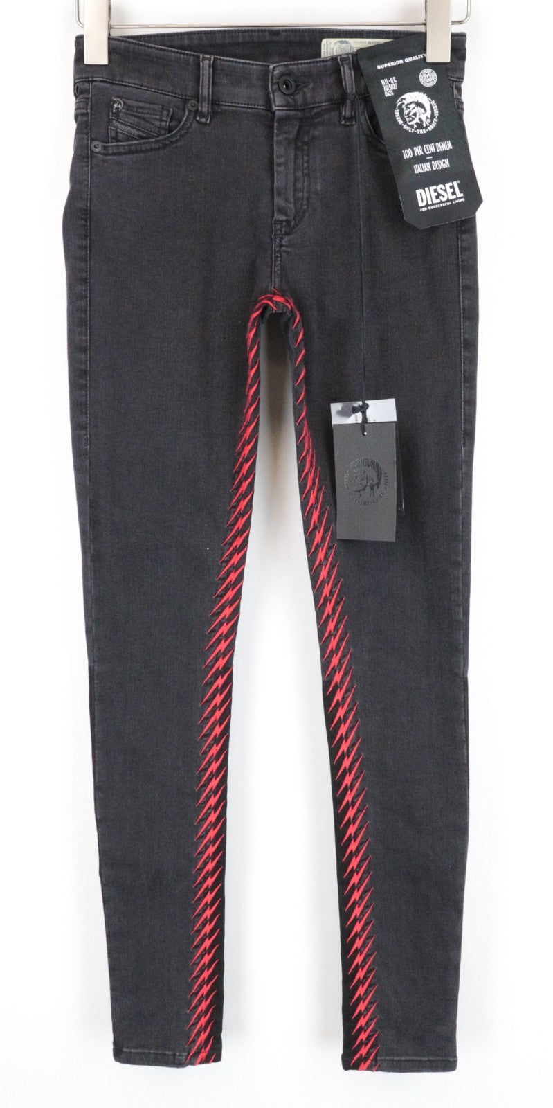 DIESEL Slandy-F 082AM Women Jeans W26/L32 Super Slim-Skinny Grey Cotton Stretch