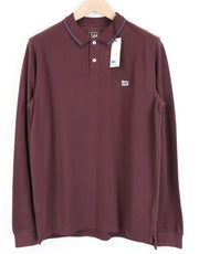 LEE Men T-Shirt M Burgundy Red Pure Cotton Long Sleeved Casual Polo