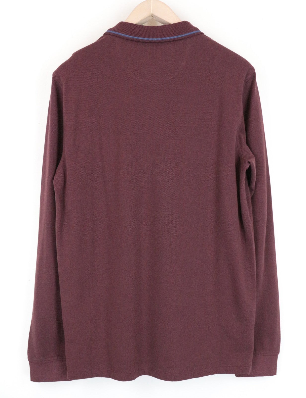 LEE Men T-Shirt M Burgundy Red Pure Cotton Long Sleeved Casual Polo