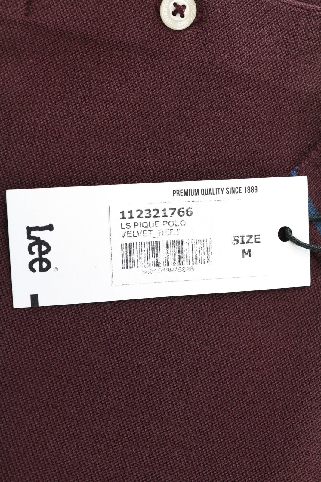 LEE Men T-Shirt M Burgundy Red Pure Cotton Long Sleeved Casual Polo
