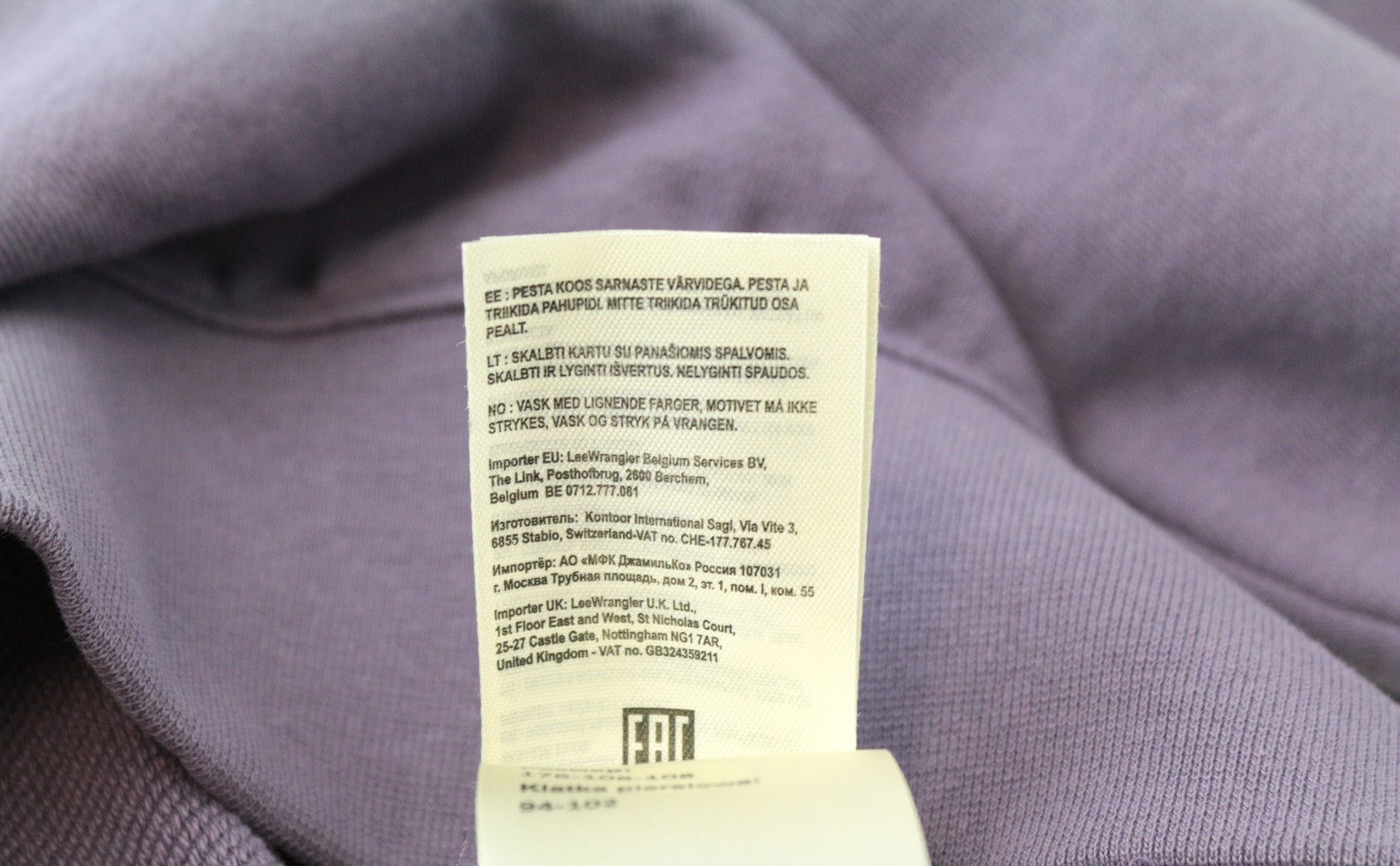 WRANGLER Men Sweatshirt M Light Purple Pure Cotton Long Sleeved Casual Pull On