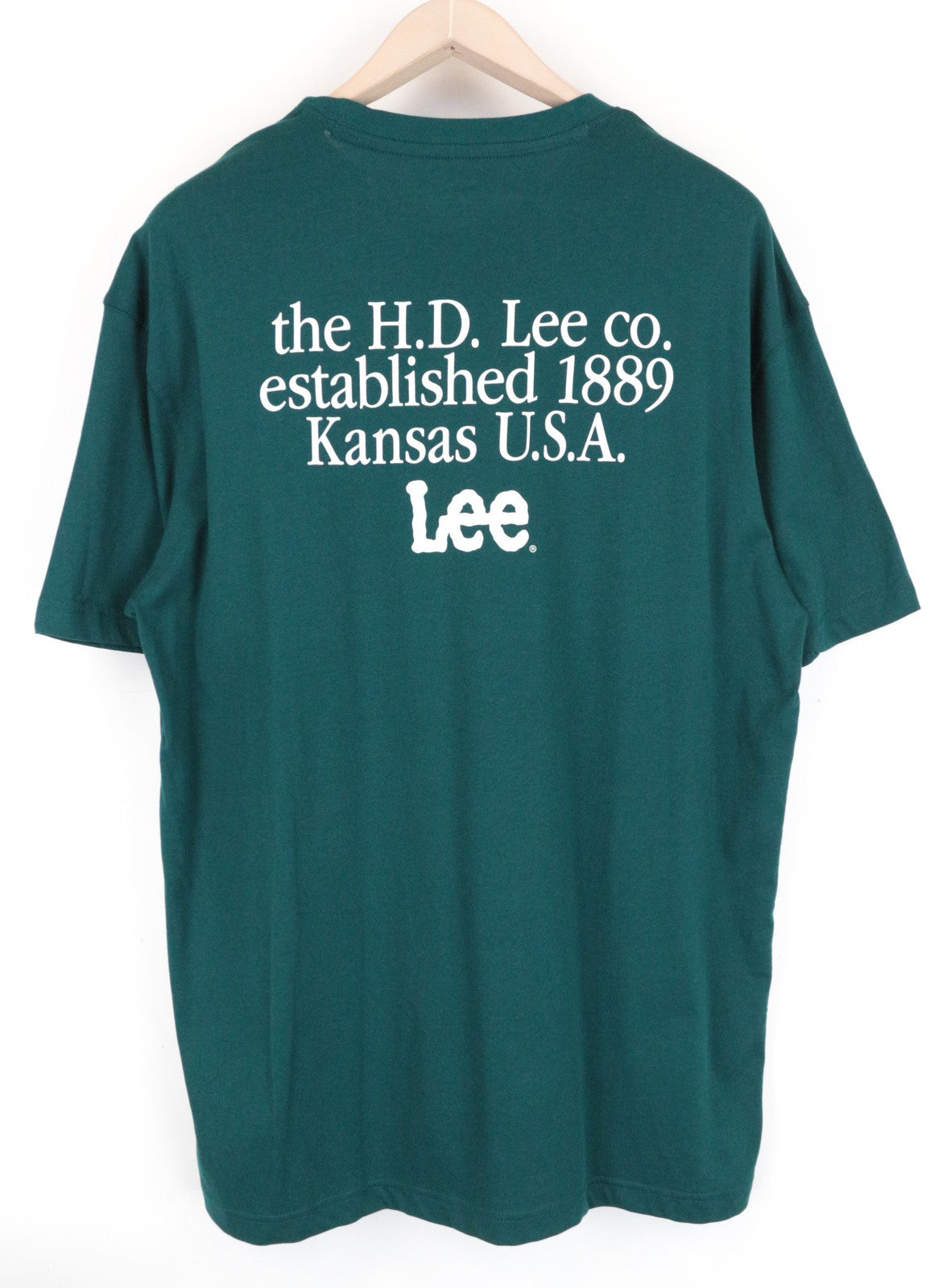 LEE Men T-Shirt M Green Pure Cotton Short Sleeved Pull On Logo Casual