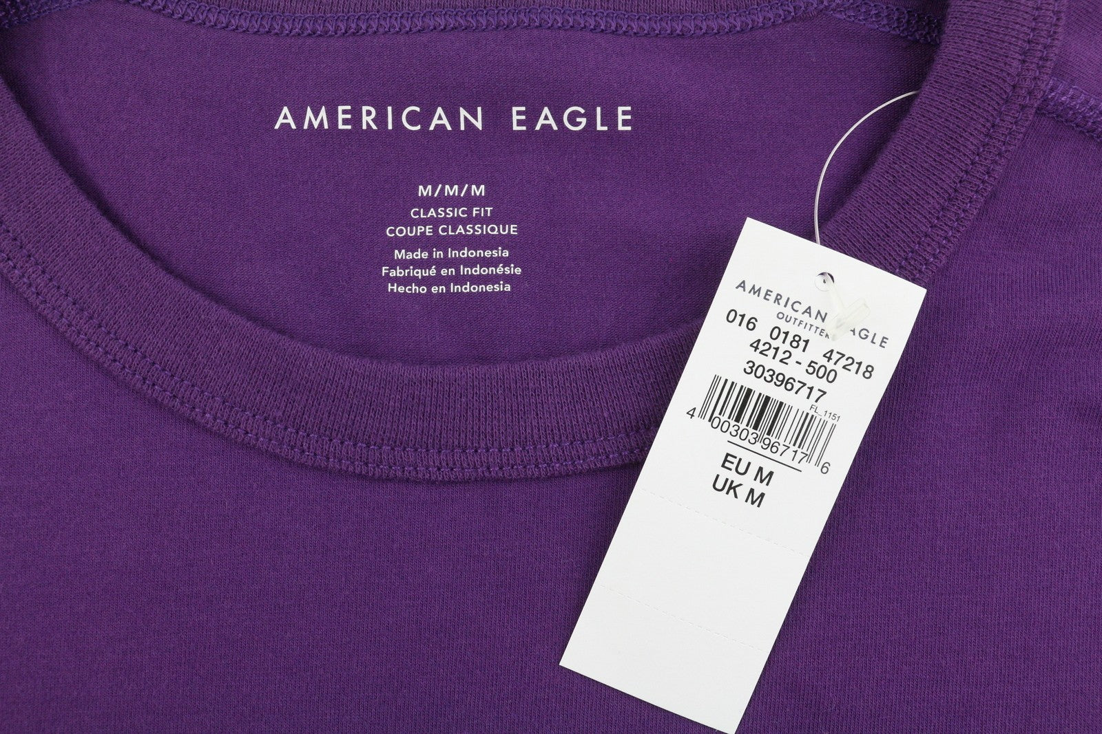 AMERICAN EAGLE OUTFITTERS Classic Fit Men T-Shirt M Purple Tricot Short Sleeve