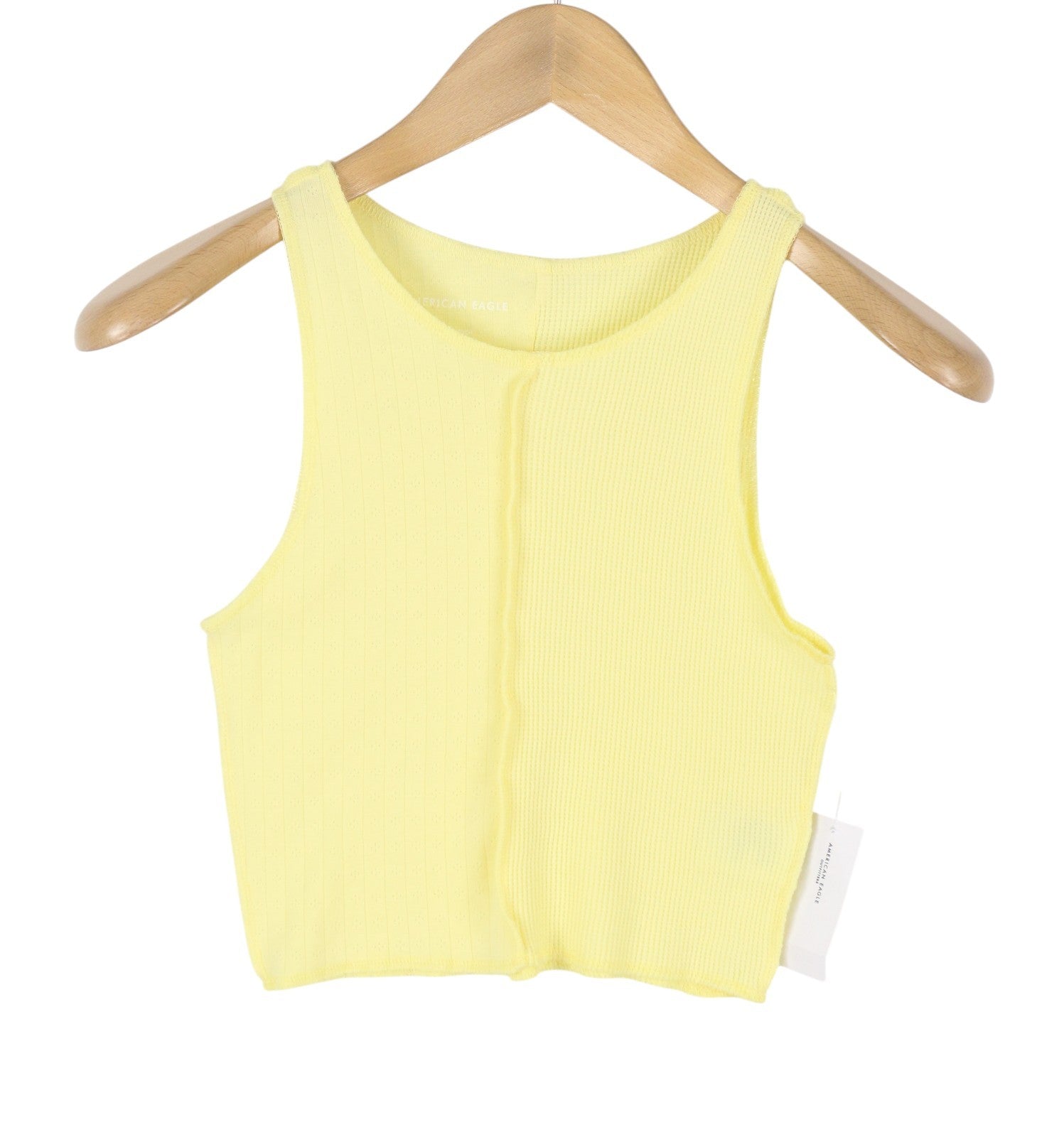 AMERICAN EAGLE OUTFITTERS Women T-Shirt XS Yellow Ribbed Cropped Sleeveless