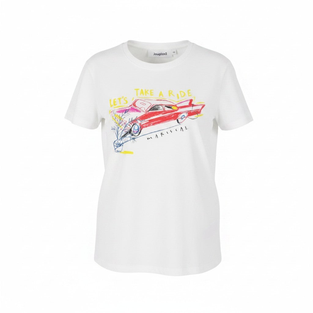 DESIGUAL Cadillac Women T-Shirt XS White Tricot Crew Neck Short Sleeve