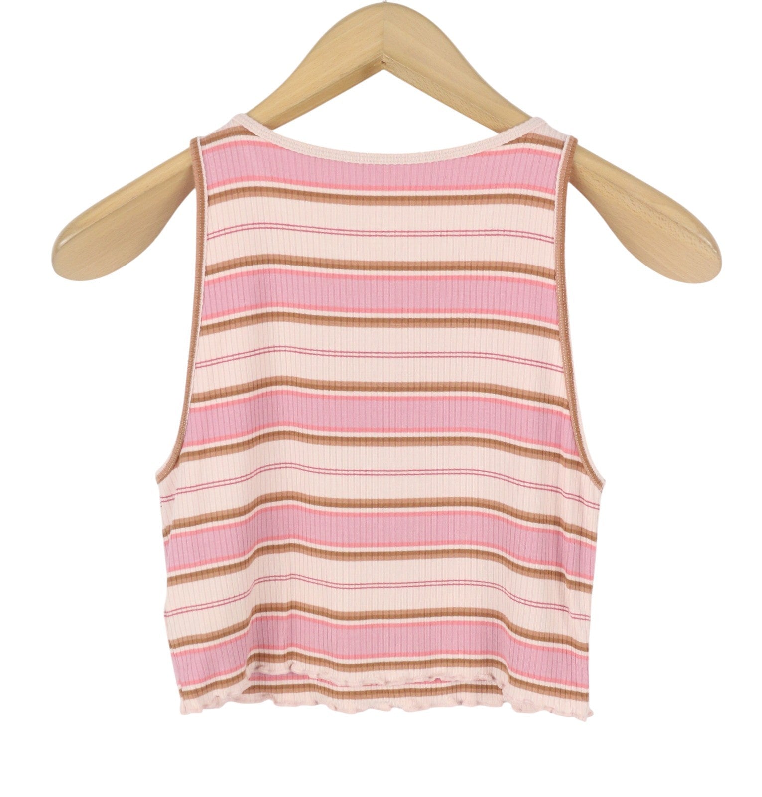 AMERICAN EAGLE OUTFITTERS Women T-Shirt M Pink Stripe Ribbed Cropped Sleeveless