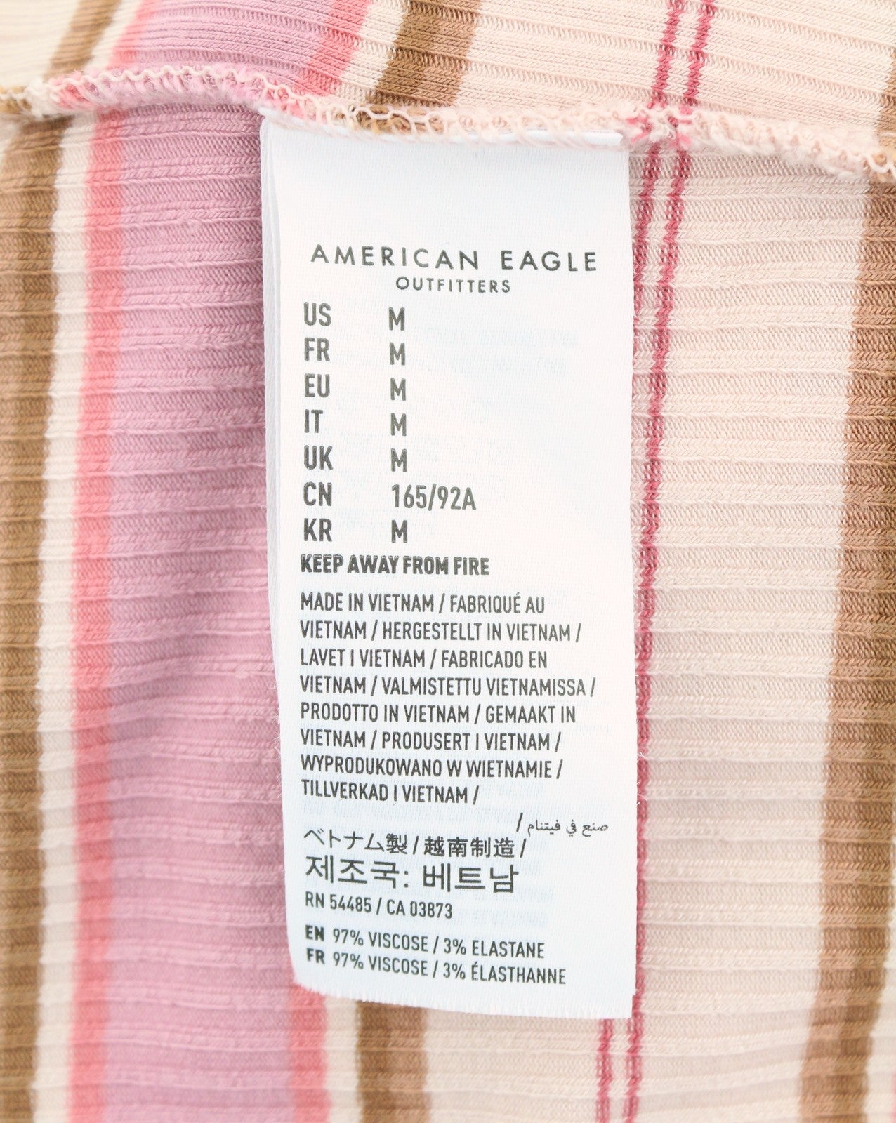 AMERICAN EAGLE OUTFITTERS Women T-Shirt M Pink Stripe Ribbed Cropped Sleeveless