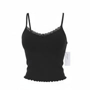 AMERICAN EAGLE OUTFITTERS Women T-Shirt XS Black Lace Trim Cropped Sleeveless