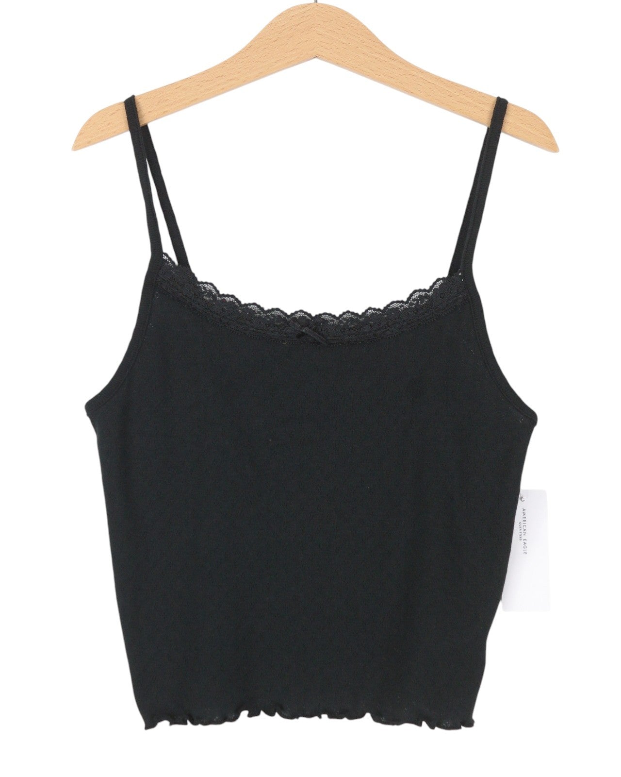 AMERICAN EAGLE OUTFITTERS Women T-Shirt XS Black Lace Trim Cropped Sleeveless