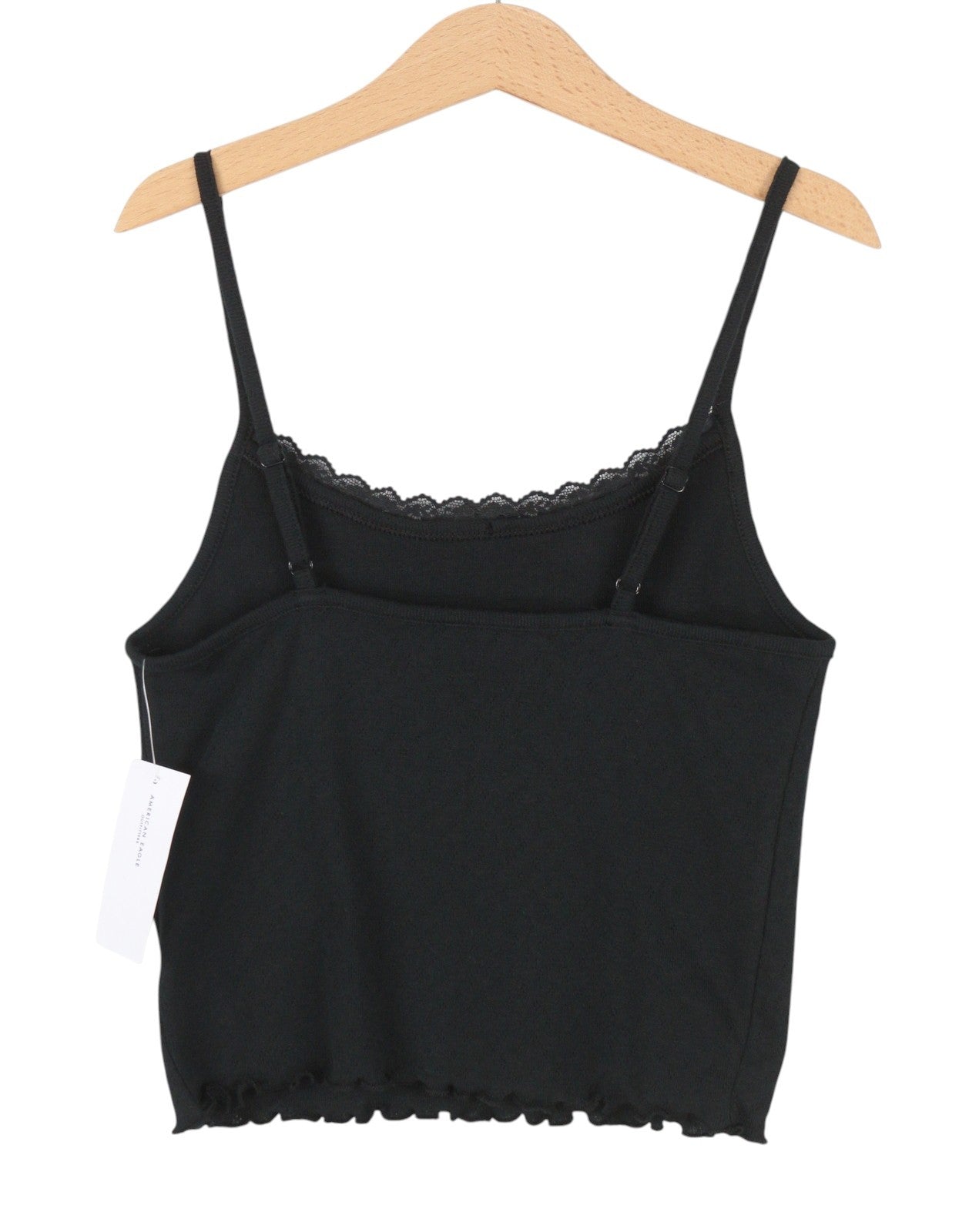 AMERICAN EAGLE OUTFITTERS Women T-Shirt S Black Lace Trim Cropped Sleeveless