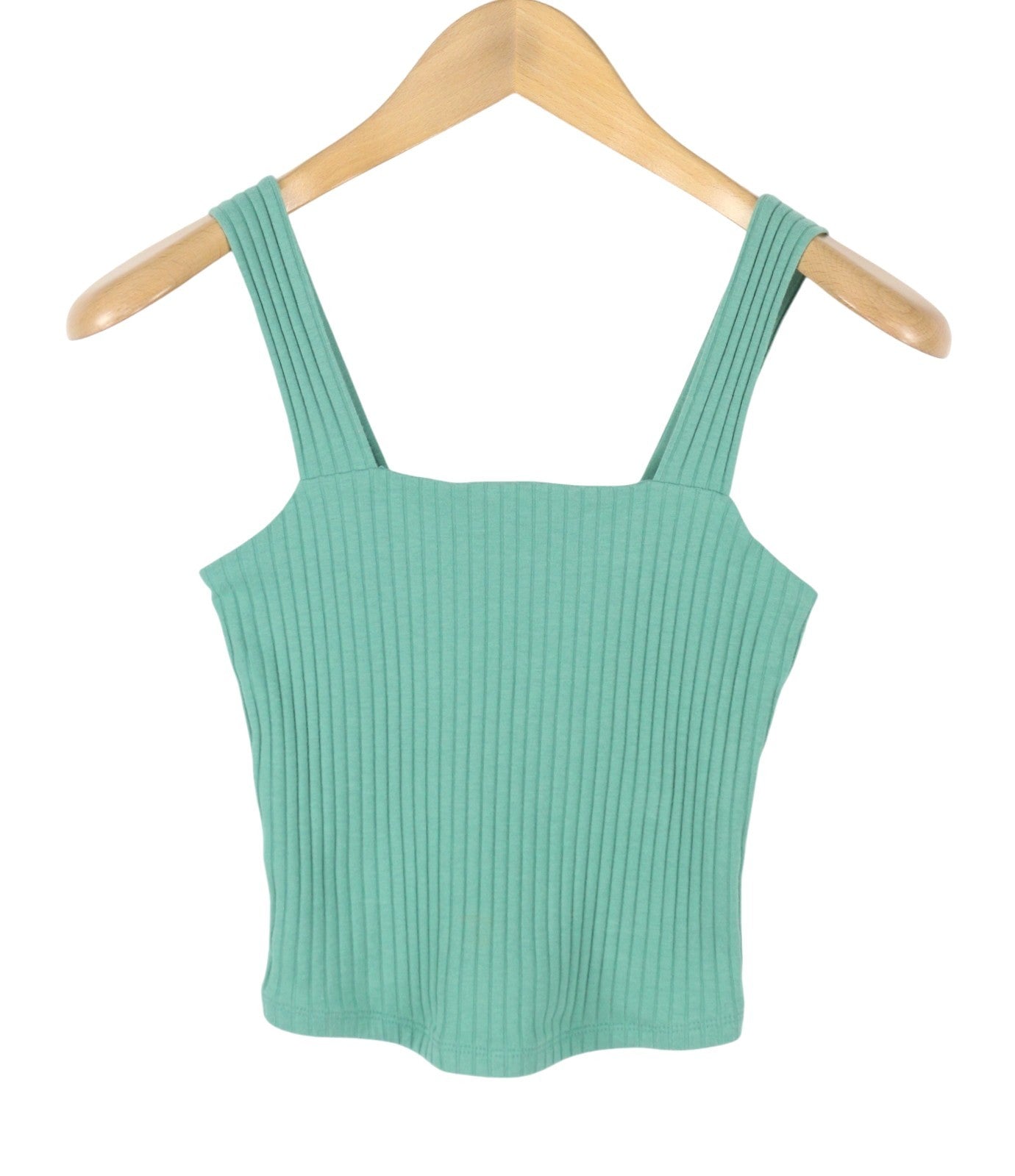 AMERICAN EAGLE OUTFITTERS Women T-Shirt XS Green Ribbed Cropped Sleeveless