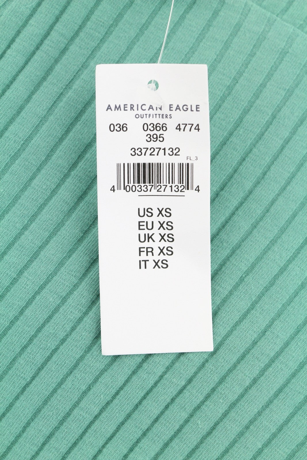 AMERICAN EAGLE OUTFITTERS Women T-Shirt XS Green Ribbed Cropped Sleeveless