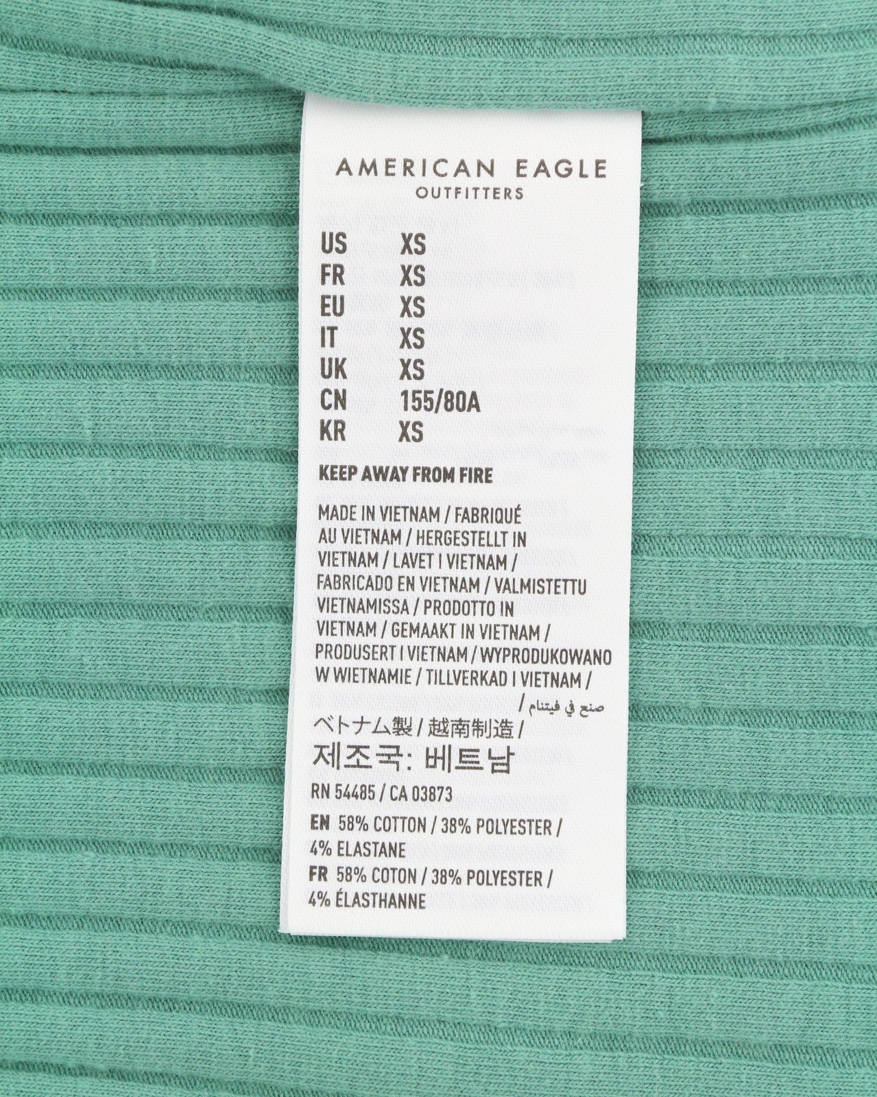 AMERICAN EAGLE OUTFITTERS Women T-Shirt XS Green Ribbed Cropped Sleeveless