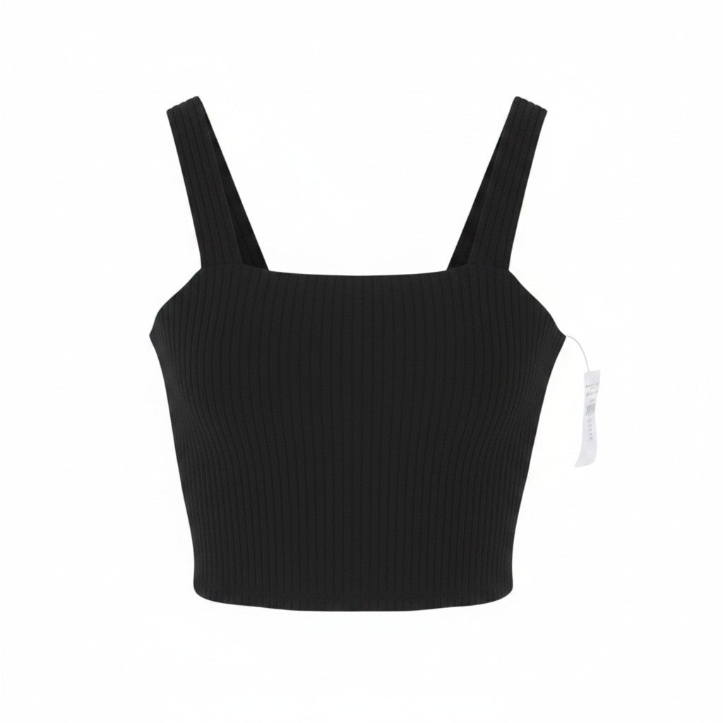 AMERICAN EAGLE OUTFITTERS Women T-Shirt M Black Ribbed Cropped Sleeveless