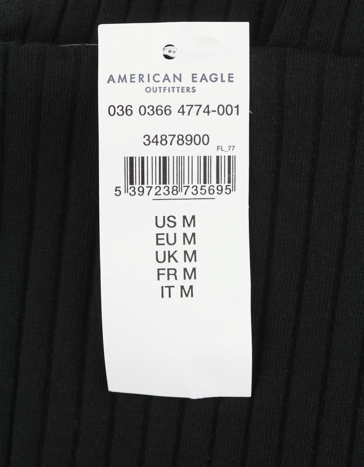 AMERICAN EAGLE OUTFITTERS Women T-Shirt M Black Ribbed Cropped Sleeveless