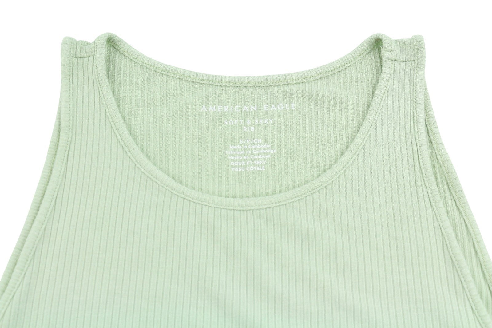 AMERICAN EAGLE OUTFITTERS Women T-Shirt S Green Ribbed Cropped Sleeveless 2PC